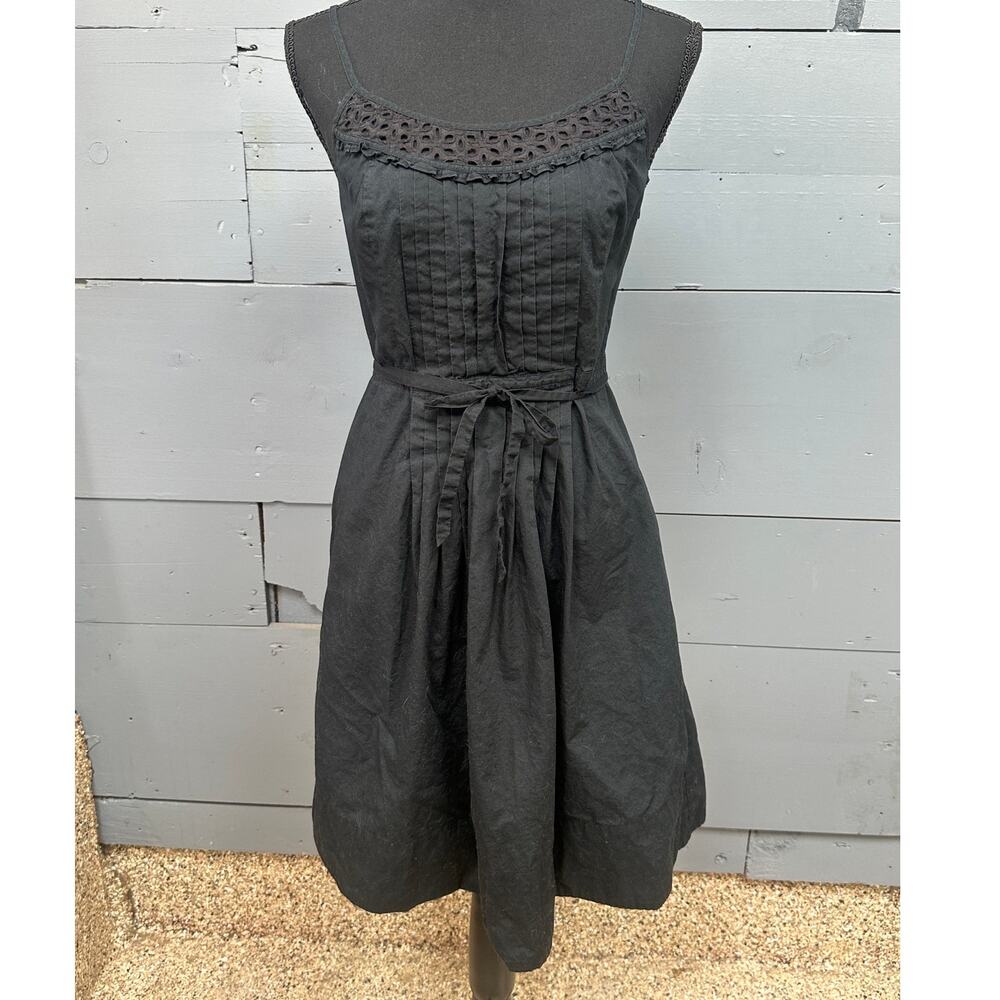 LOFT Black Sleeveless Mini Dress with Lace Yoke